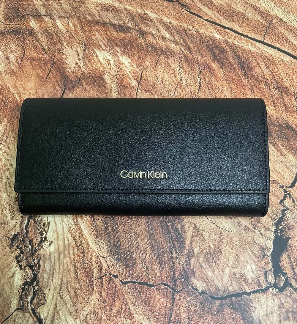 Calvin Klein Black Pebbled Faux Leather Flap Wallet